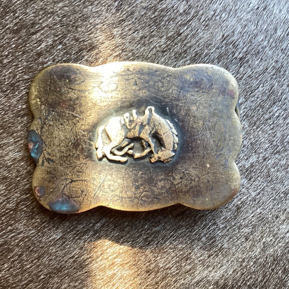 Vintage Tarnished Brass Bucking Horse Belt Buckle main image 4